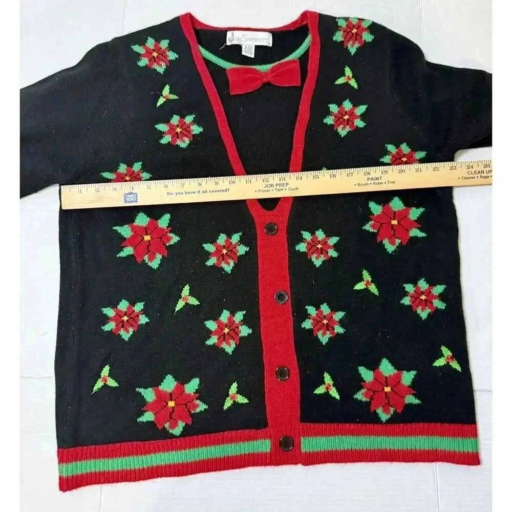 Black Poinsettia Mistletoe Pullover Ugly Christmas Sweater Men’s Size‎ XL